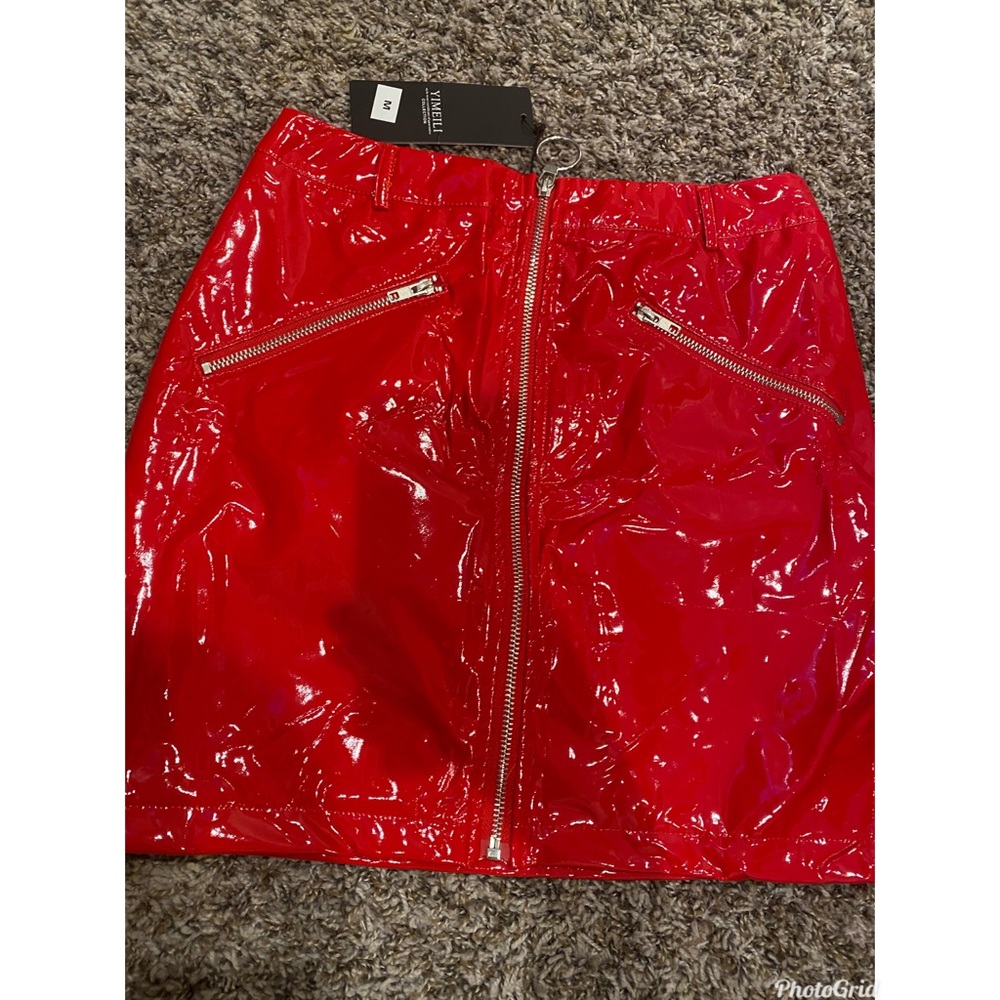 Red leather skirt
